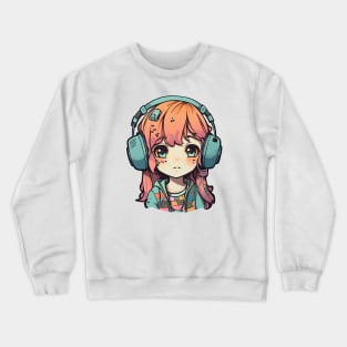 Cute headphone anime girl Crewneck Sweatshirt